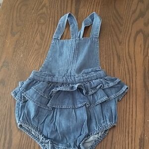 Matalan Denim Blue Kids Ruffle Romoer With Adjustable Straps. Size 12-18 Mth